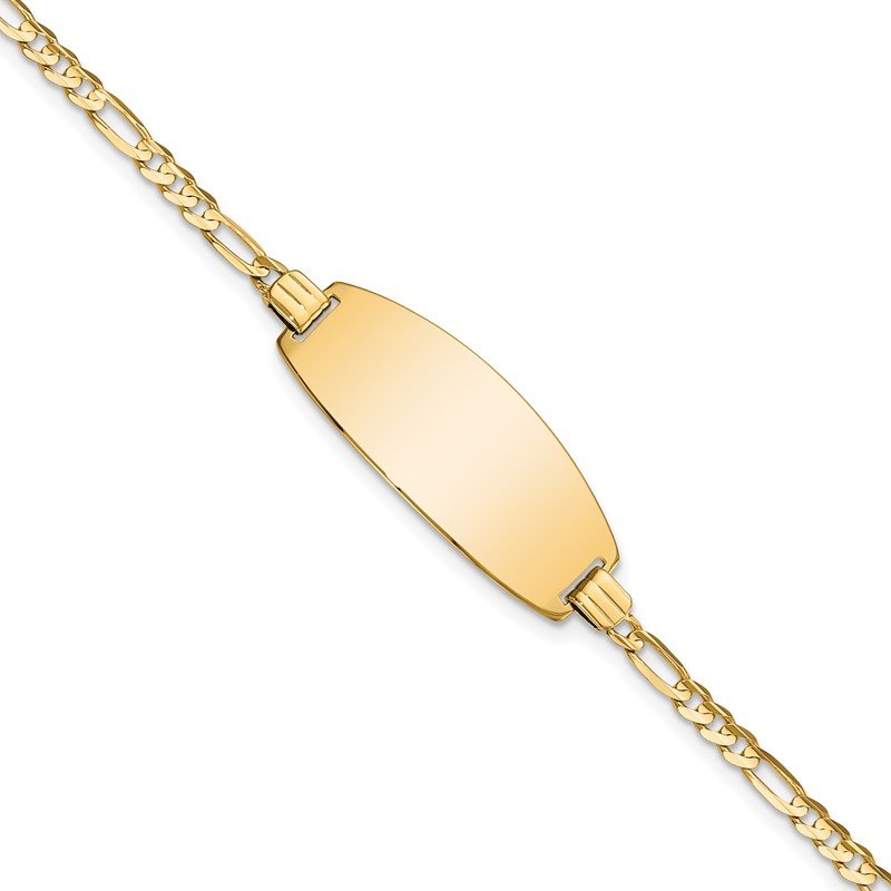 14k Polished Solid Chain/Solid Plate Figaro Link Oval 24x10.5mm Plate 7 inch ID Bracelet