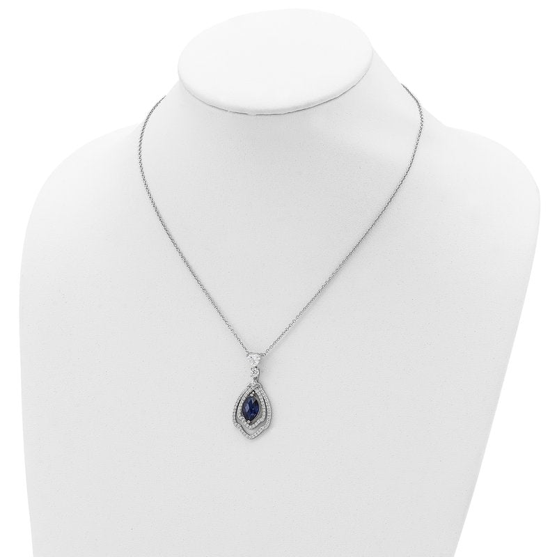 Sterling Silver Rhodium-plated Fancy Brilliant-cut Lab Created Dark Blue Spinel and Brilliant-cut White CZ 18 Inch Necklace