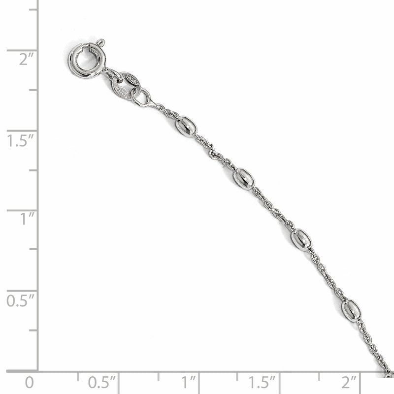 Sterling Silver Rhodium-plated Bead 9 inch Plus 1 inch Extender - Total 10 inch Anklet