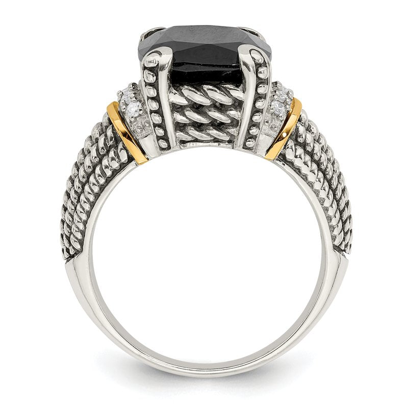 Sterling Silver with 14K Accent Antiqued Black Onyx and White Diamond Ring