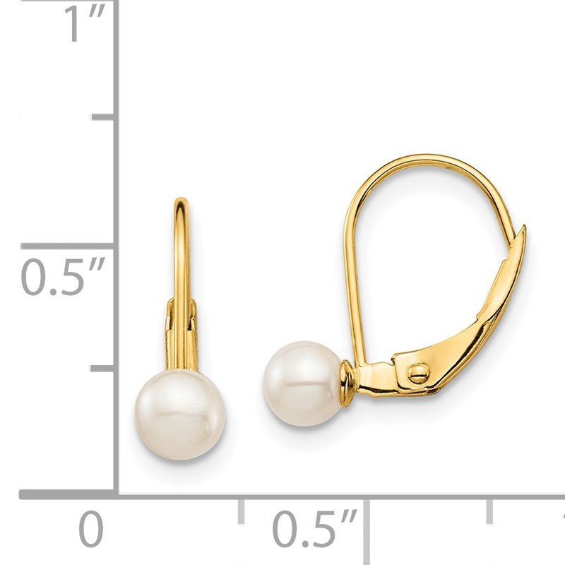 14k Madi K 4-5mm White Round Freshwater Cultured Pearl Leverback Earrings
