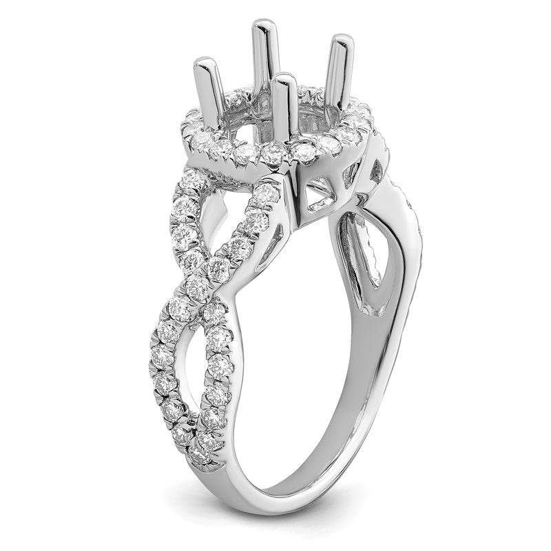 14K White Gold 3/4 carat Lab Grown Diamond VS/SI  D E F  Semi Mount Round Halo Engagement Ring