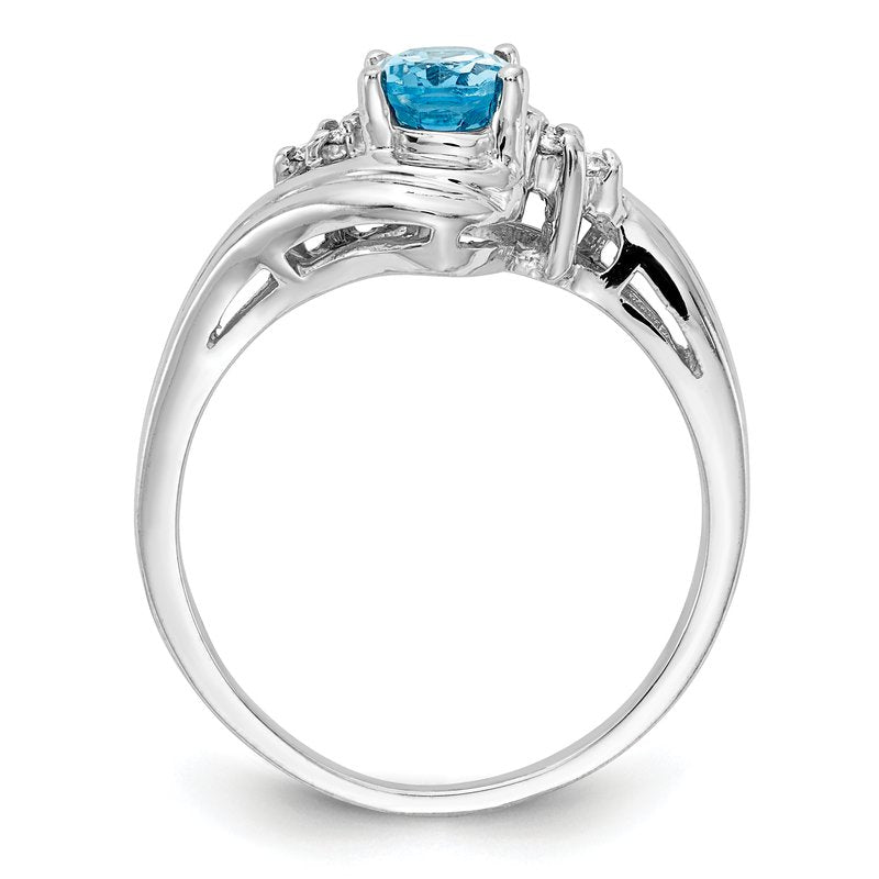 14k White Gold 7x5mm Oval Blue Topaz A Diamond ring