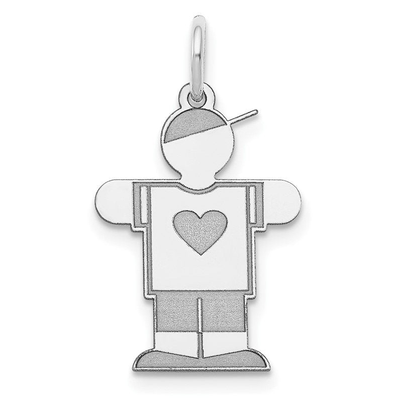 14k White Gold The Kids Small Heart Shirt Boy Engravable Hugs Charm