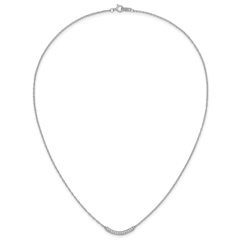 14k White Gold Polished 1/6 carat Diamond Curved Bar 18 inch Necklace
