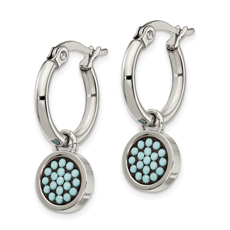 Stainless Steel Polished with Preciosa Crystal Circle Dangle Hoop Earrings