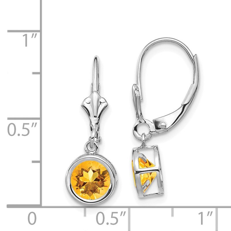 14k White Gold 6mm Round Citrine Bezel Leverback Dangle Earrings