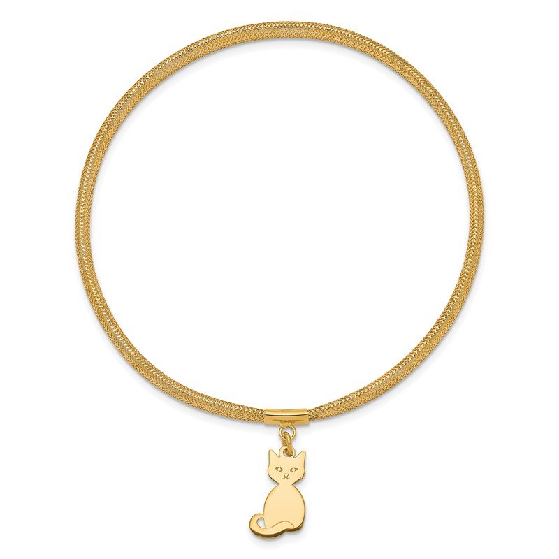 14K 4mm Cat Dangle Woven Mesh Slip-on Stretch Bracelet