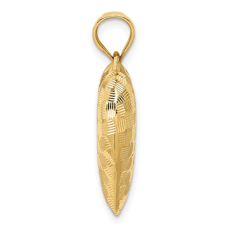 14K Polished Basket Weave Pattern 3-D Puffed Heart Pendant