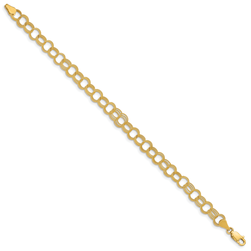 14k 6mm Solid Textured Triple Link 7 inch Charm Bracelet