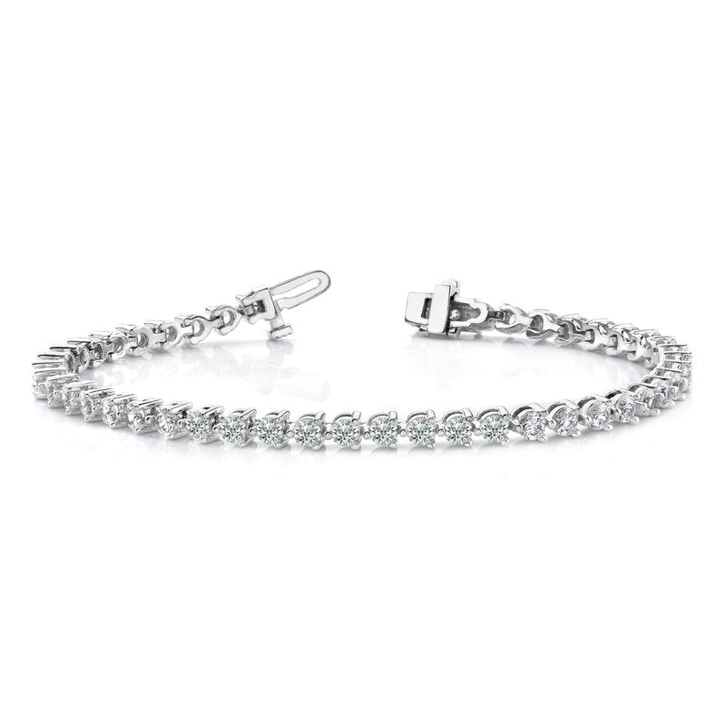 14k White Gold Complete 8.5 carat Round AAA Diamond 3-prong 7 inch Tennis Bracelet