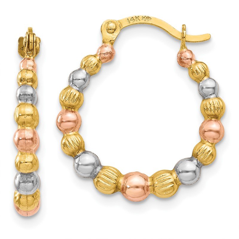 14K &amp; White and Rose Rhodium Beaded Hoop Earrings