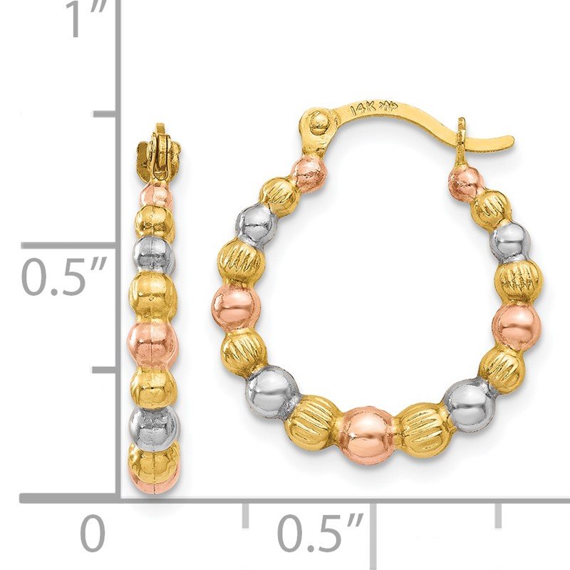 14K &amp; White and Rose Rhodium Beaded Hoop Earrings