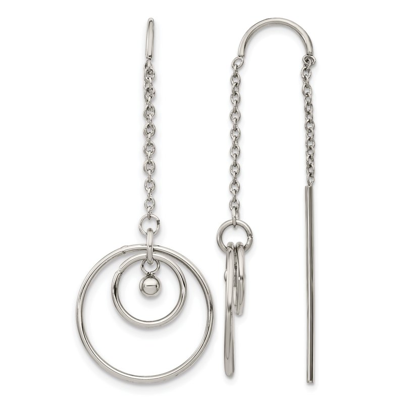 Stainless Steel Polished Circle Dangle Threader Earrings