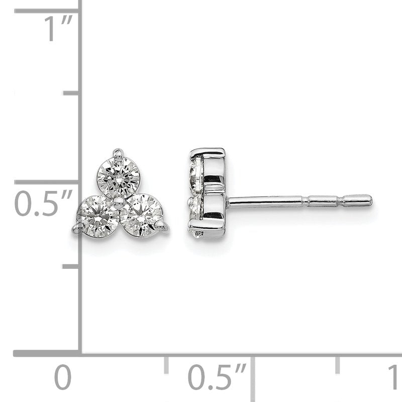 14K White Gold 1/2 carat Lab Grown Diamond VS+ F+ Complete Three Stone Post Stud Earrings