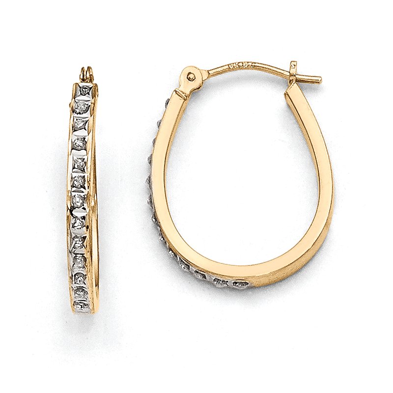 14k Yellow &amp; Rhodium Diamond Fascination Oval Hinged Hoop Earrings