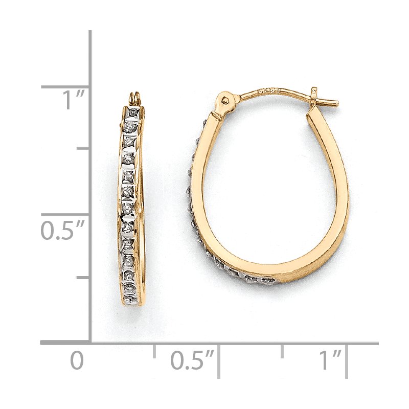 14k Yellow & Rhodium Diamond Fascination Oval Hinged Hoop Earrings