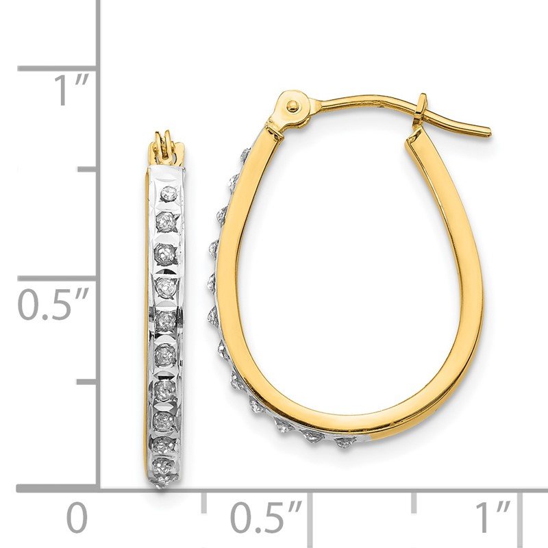 14k Yellow &amp; Rhodium Diamond Fascination Oval Hinged Hoop Earrings