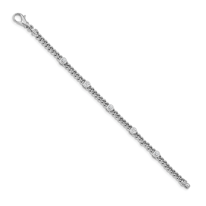 14k White Gold Complete 1 carat Round A Diamond Bezel Curb Link 7 inch Bracelet