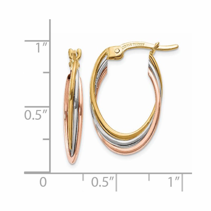 14K Tri-Color Polished Oval Hoop Earrings