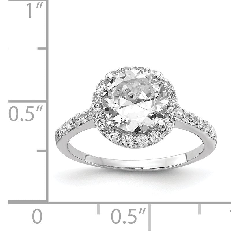 Sterling Silver Rhodium-plated Brilliant-cut CZ Round Halo with Side Stones Ring