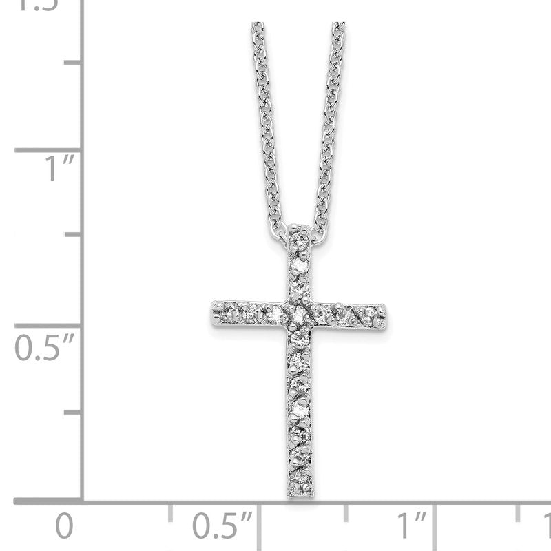 Sterling Silver Rhodium-plated Brilliant-cut CZ Cross 18 Inch Necklace
