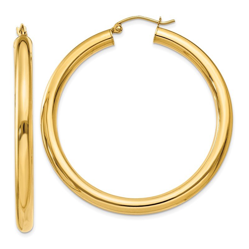 14K 4x45mm Polished Lightweight Tube Hoop Earrings