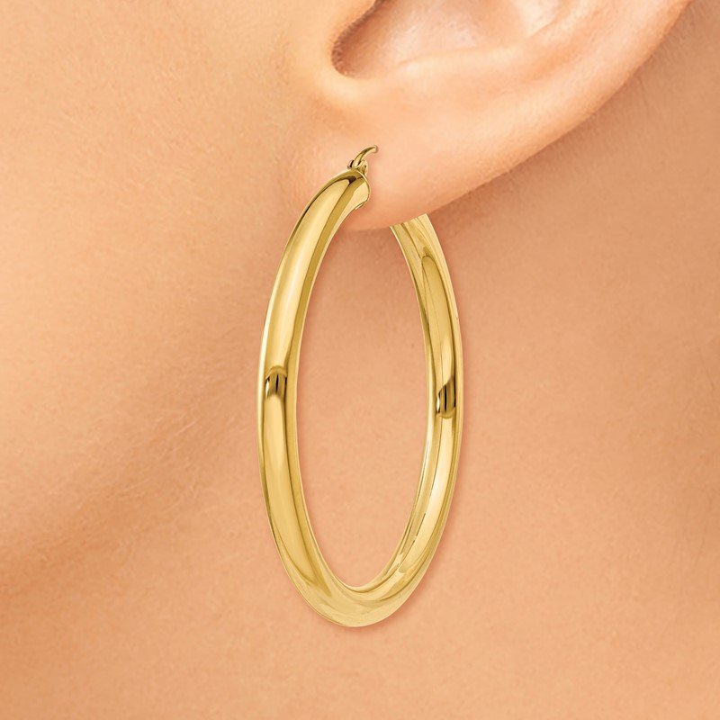 14K 4x45mm Polished Lightweight Tube Hoop Earrings
