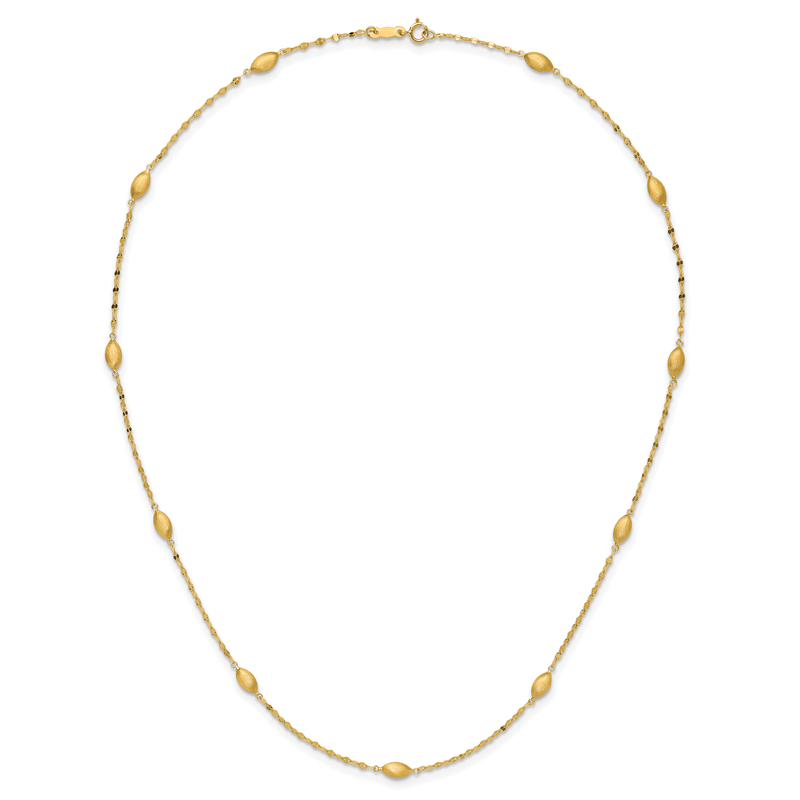 14k Diamond-cut Chain with Satin Oval Beads 18 inch Necklace