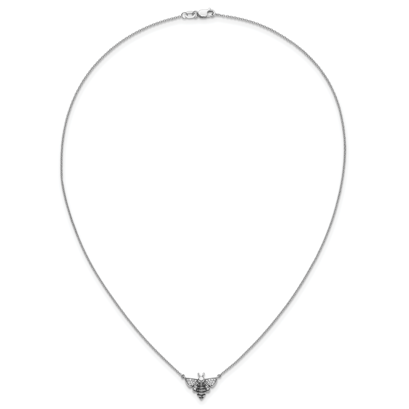 14k White Gold with Black Rhodium 1/10 carat Diamond Bee 18 inch Necklace