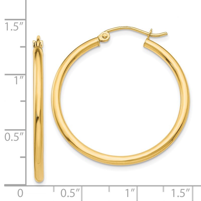 14k 2x30mm Polished Lightweight Tube Hoop Earrings