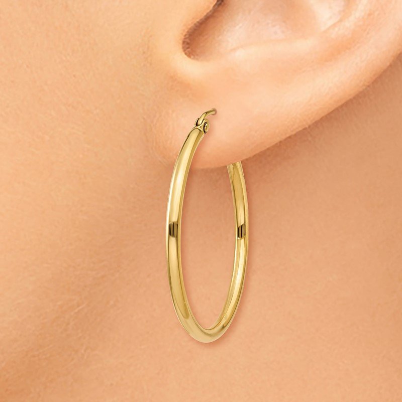 14k 2x30mm Polished Lightweight Tube Hoop Earrings