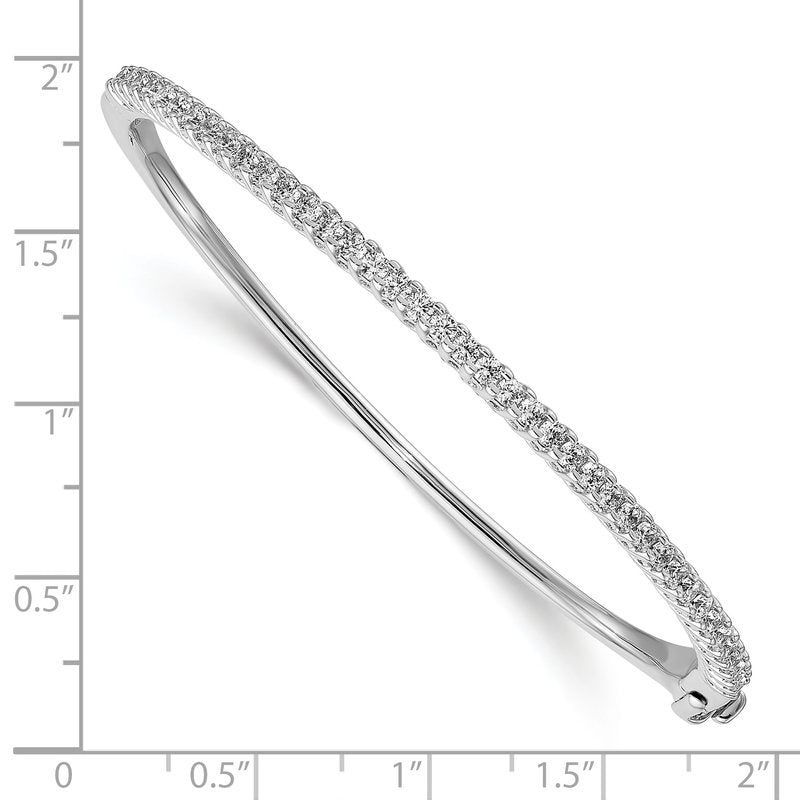 14k White Gold AAA Diamond Hinged Bangle