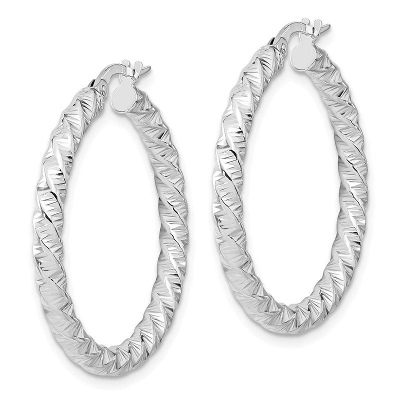 14k White Gold Polished 3mm Twisted Hoop Earrings