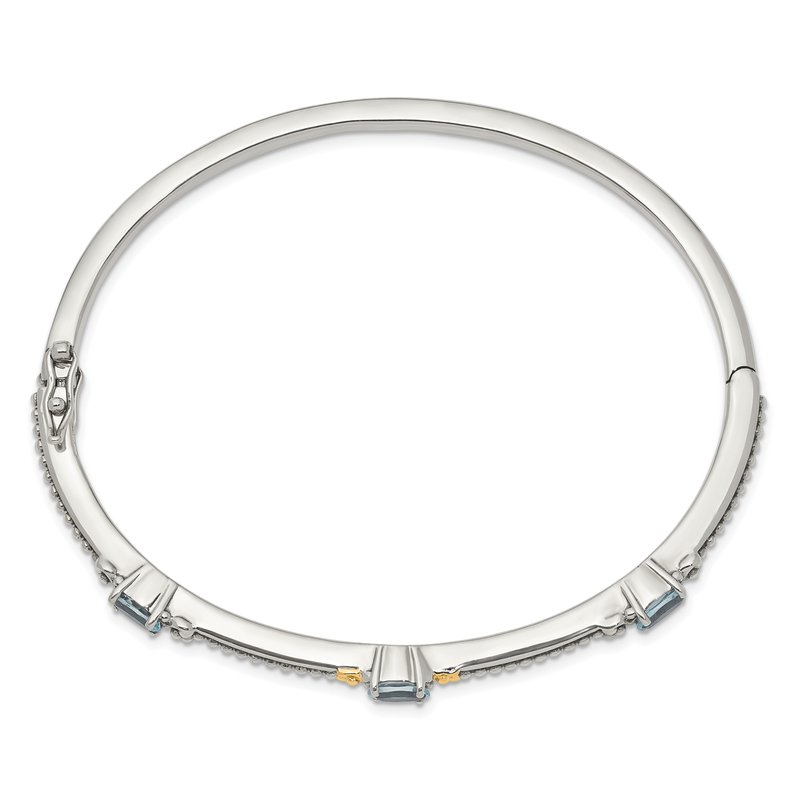 Sterling Silver with 14K Accent Antiqued Oval Sky Blue Topaz Bangle