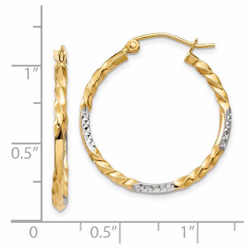 14k & Rhodium Diamond Cut Twisted Hoop Earrings