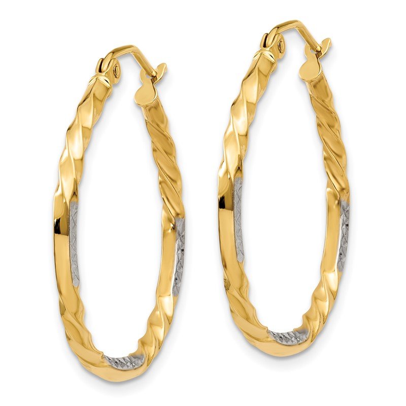 14k &amp; Rhodium Diamond Cut Twisted Hoop Earrings