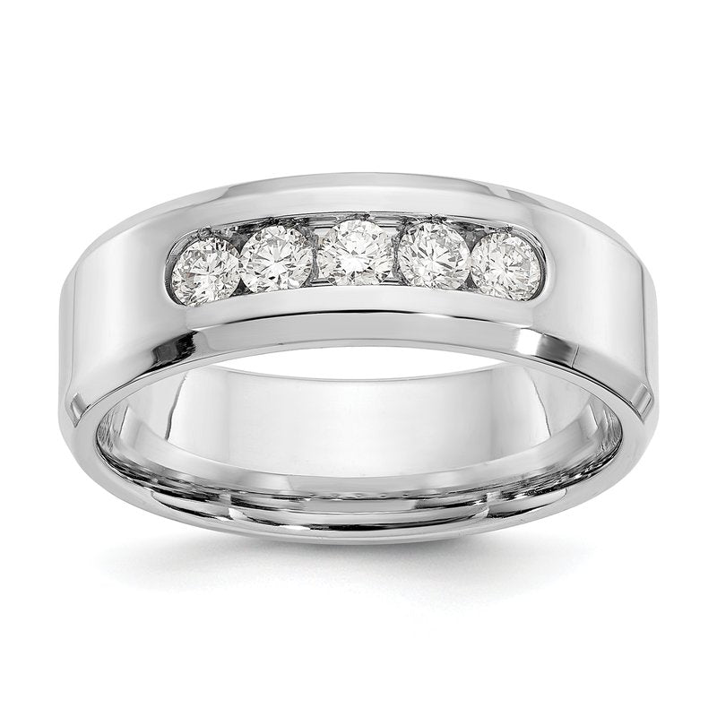14K White Gold Men's 1/2 carat Lab Grown Diamond VS/SI  D E F  5 Stone Beveled Edge Size 11 Band