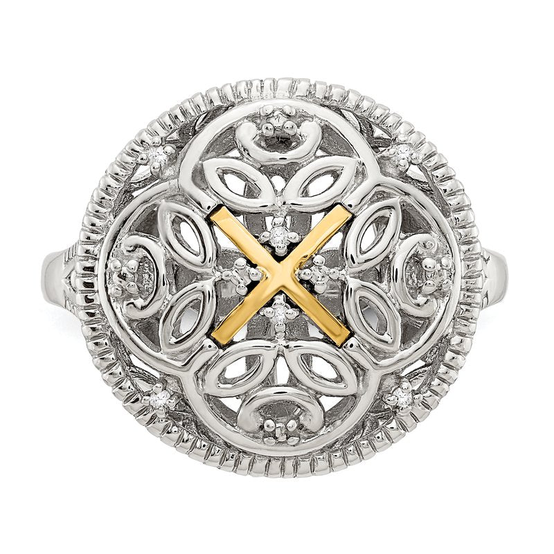 Sterling Silver Rhodium-plated with 14K Accent Diamond Vintage Ring