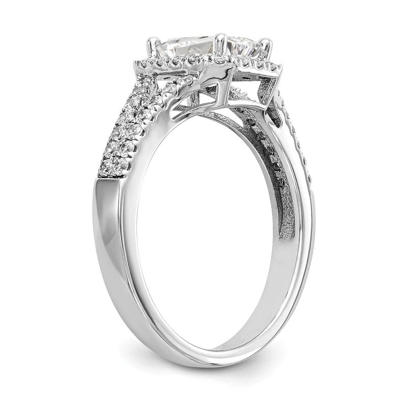 14K White Gold 3/8 carat Lab Grown Diamond VS+ F+ Semi-Mount Emerald Halo Engagement Ring