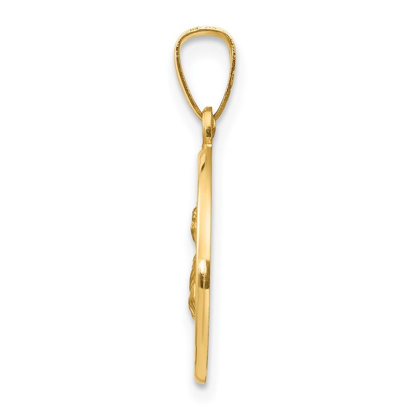 14k Polished and Satin Hollow St Lucy Medal Round Pendant