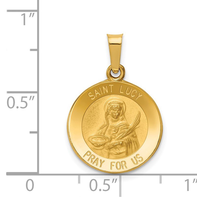 14k Polished and Satin Hollow St Lucy Medal Round Pendant