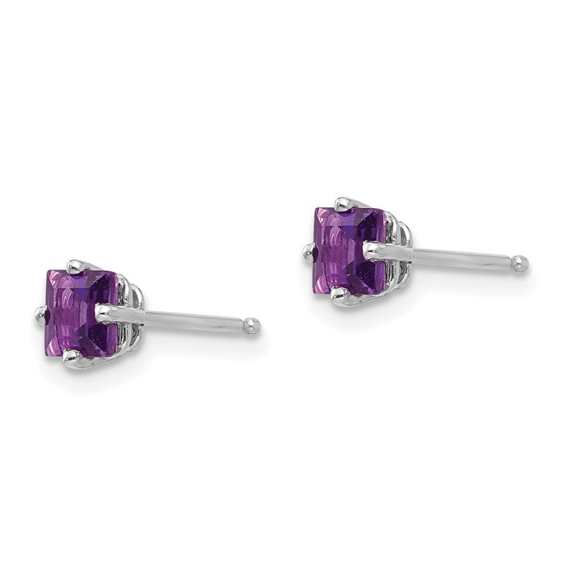 14k White Gold 4mm Princess-cut Amethyst Post Earrings