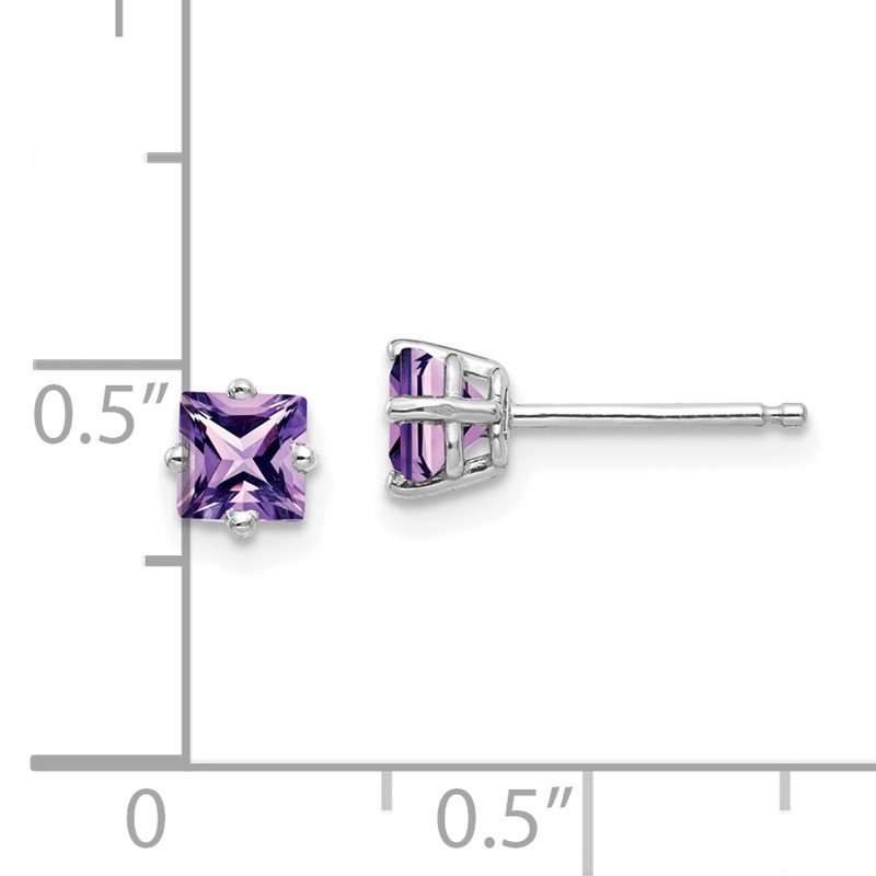 14k White Gold 4mm Princess-cut Amethyst Post Earrings