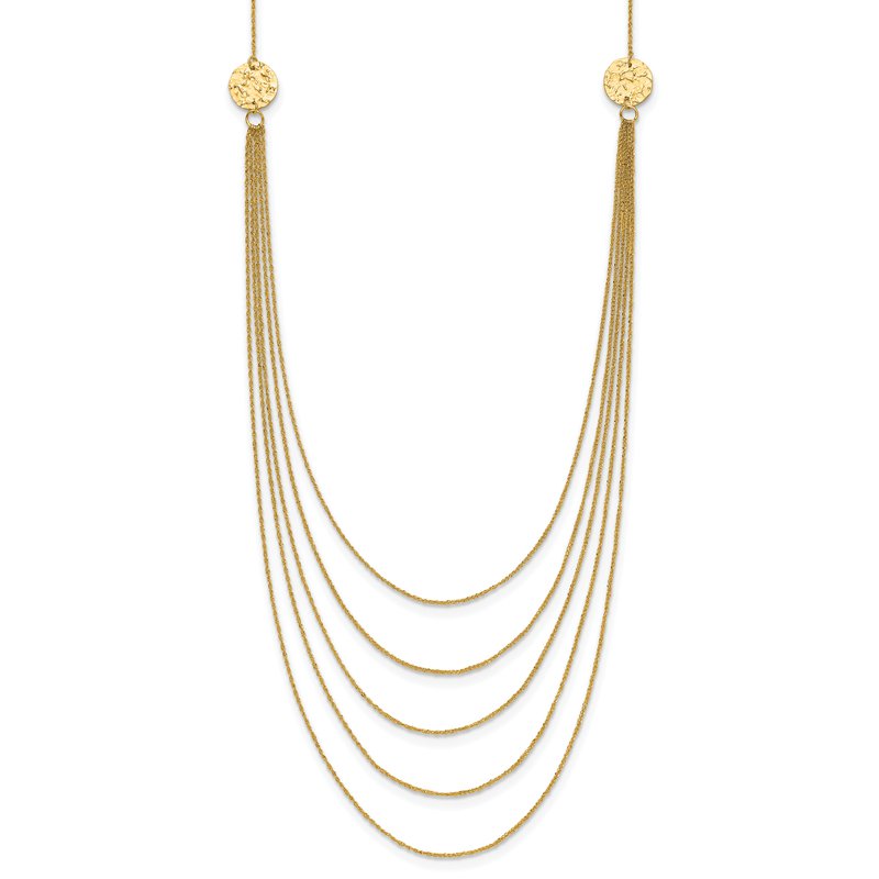 14K 5-Layer Ropa Chain Bib with Textured Side Circles 18 inch Necklace