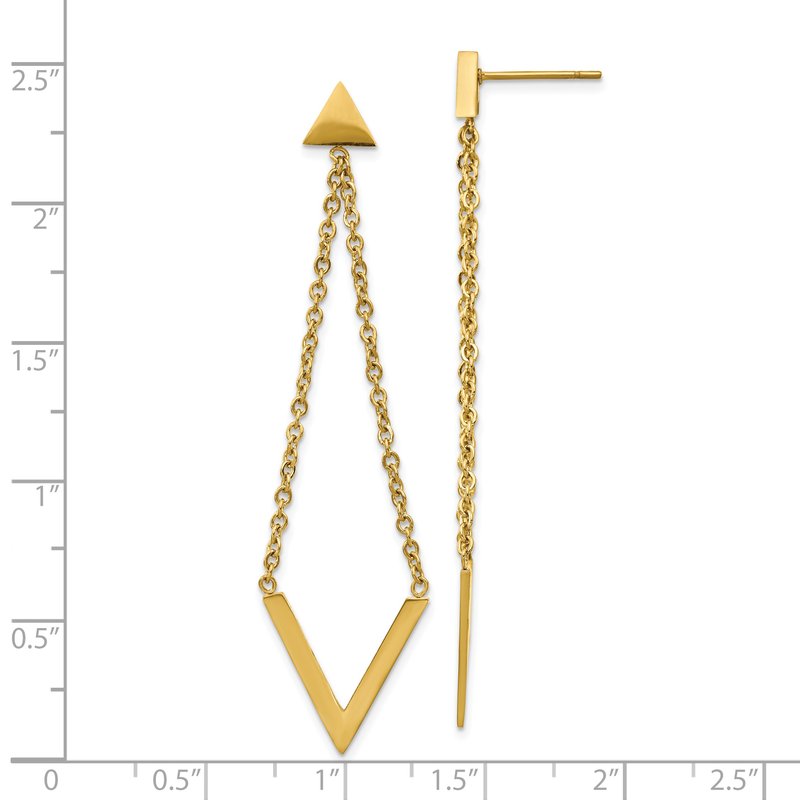 Stainless Steel Polished Yellow IP-plated Triangle Post V Dangle Earrings