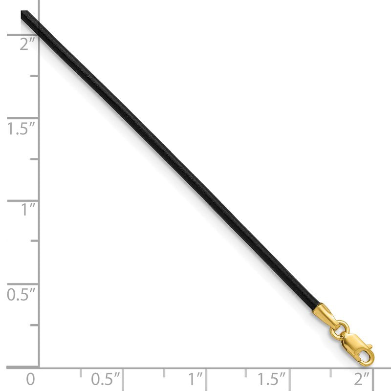 14k Yellow Clasp 1.5mm 16 inch Black Leather Cord Necklace