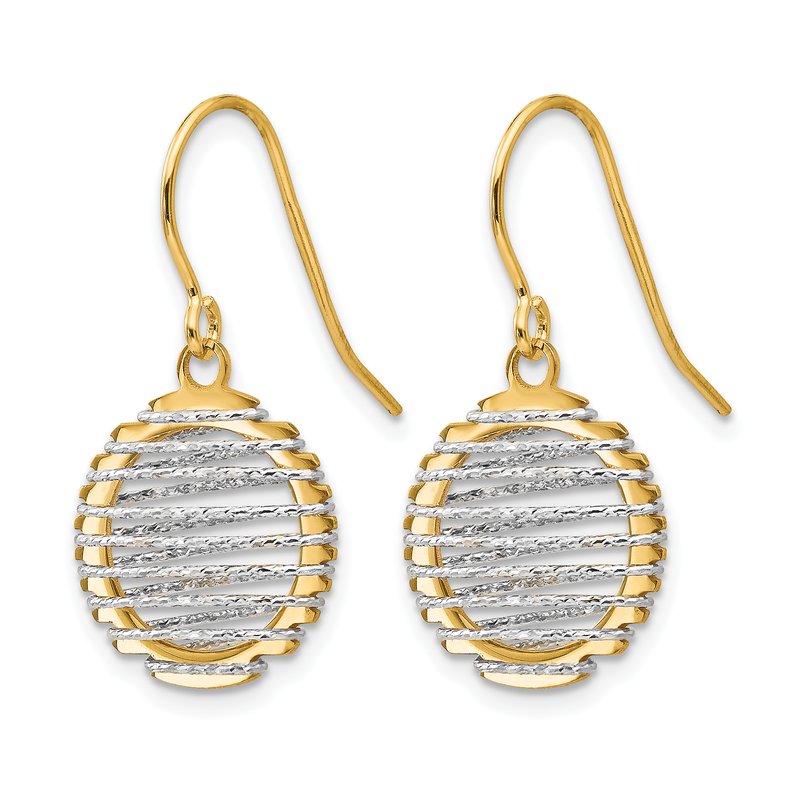 14K Two-tone Wire Wrapped Dangle Shepherd Hook Earrings