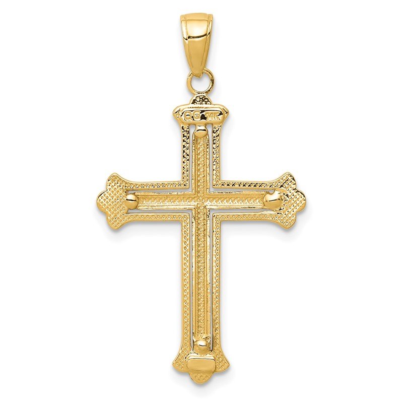 14K and White Rhodium Budded Yellow Cross Frame Pendant