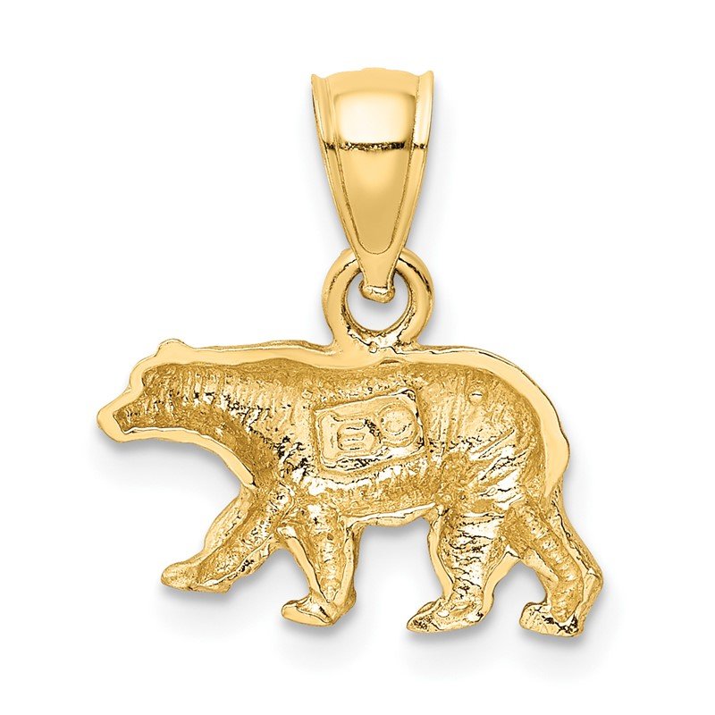 14K Satin Diamond-cut Bear Pendant